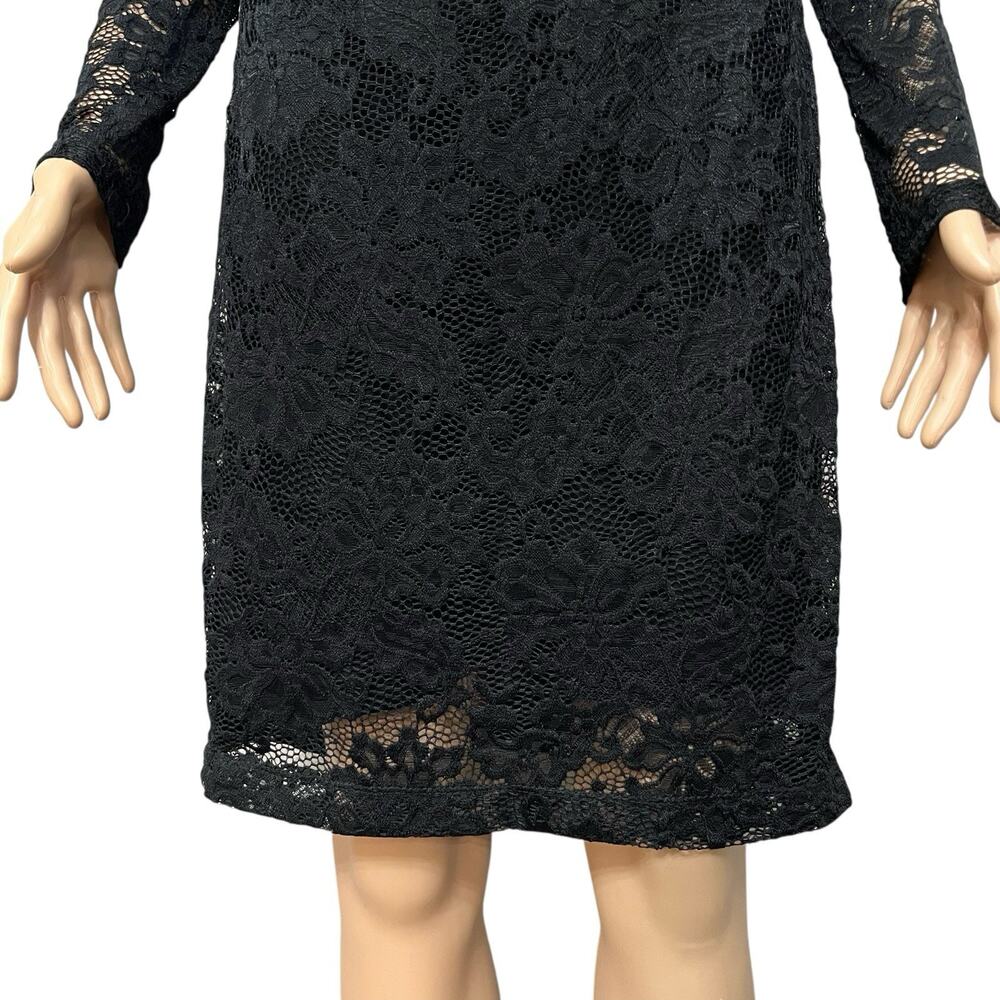 Elie Tahari Lace Sheath Dress Size 2 Twist Front Mock Neck Long Sleeve Classic - Picture 3 of 11